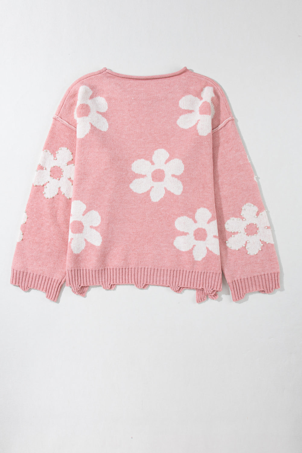 Pull à épaules tombantes et fleurs perlées