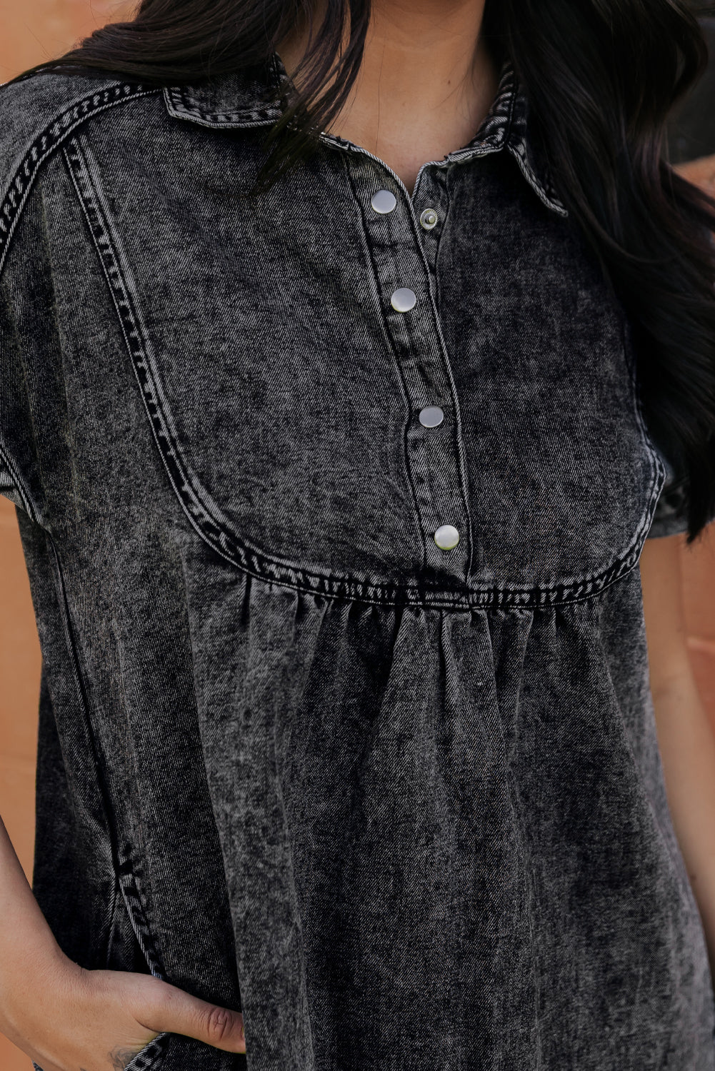 Women's Dress with Acid Wash Collared Denim