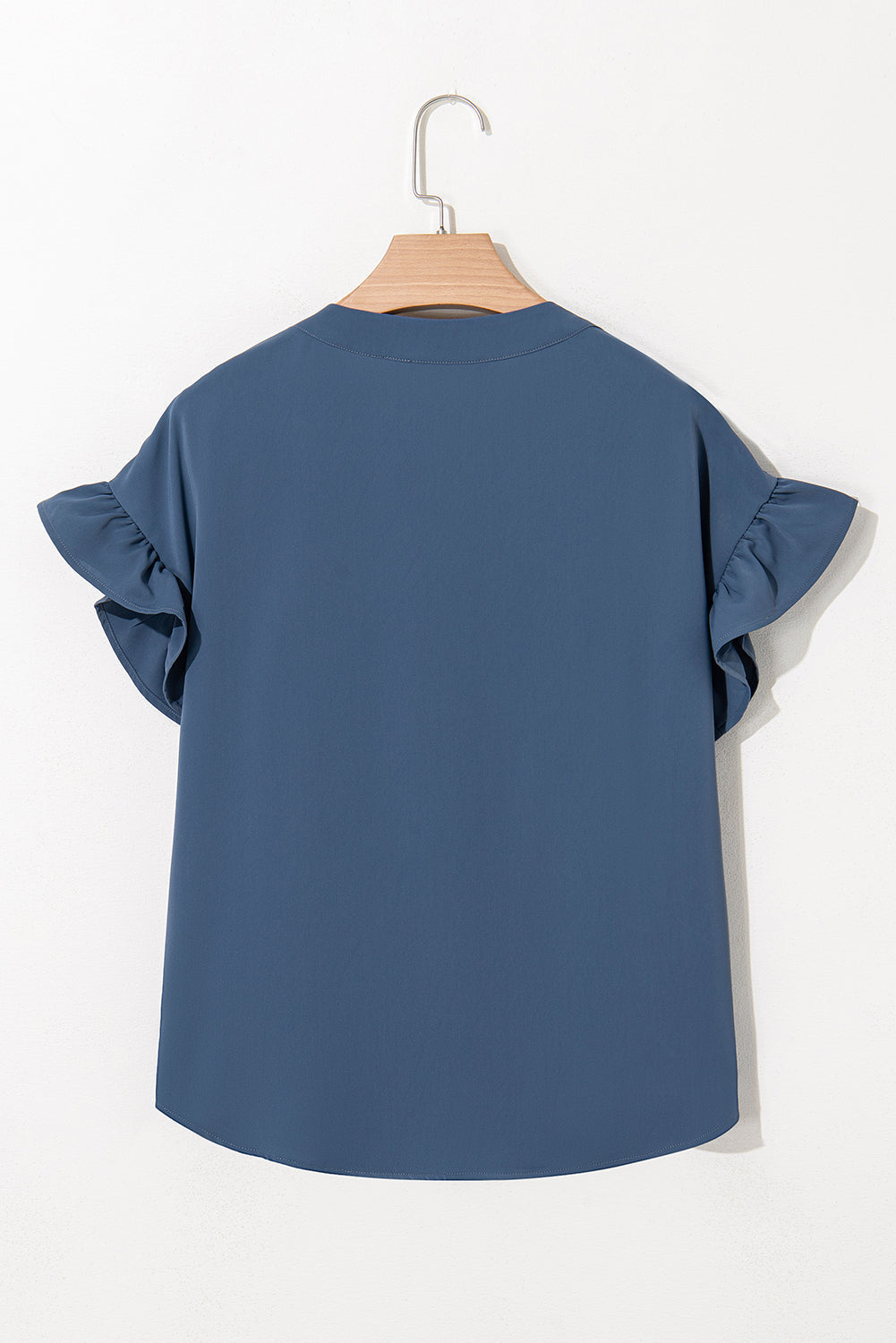Ruffle Ruched Solid Ruched Short-Sleeved Button-Front Shirt