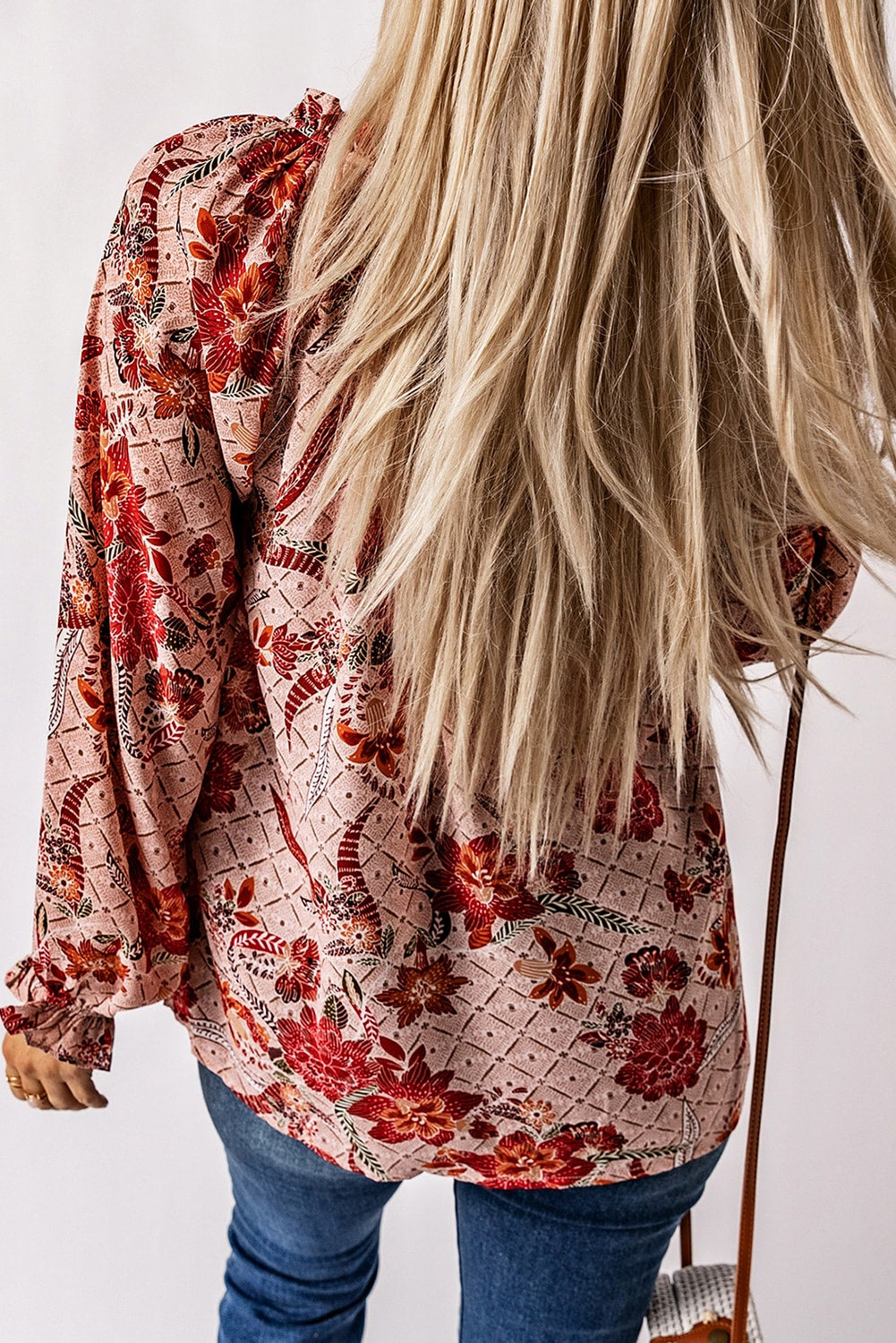 Women's Split V Neck Printed Blouse
