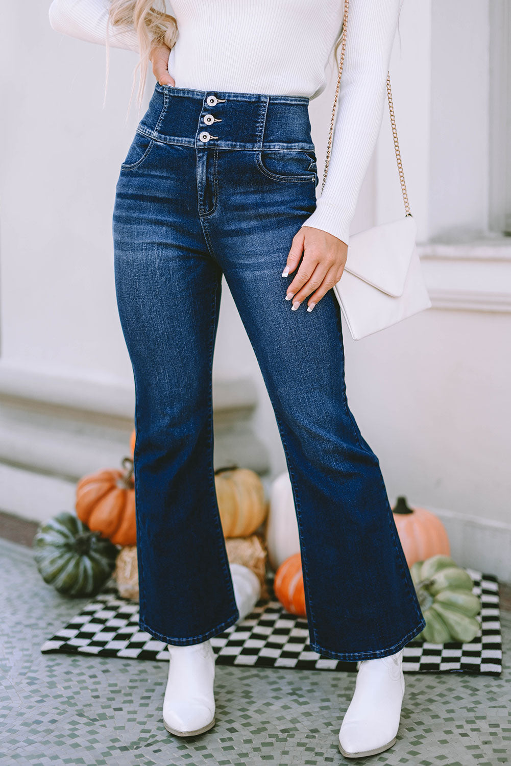 Women's Flare Jeans with Waistband Elastic Wide