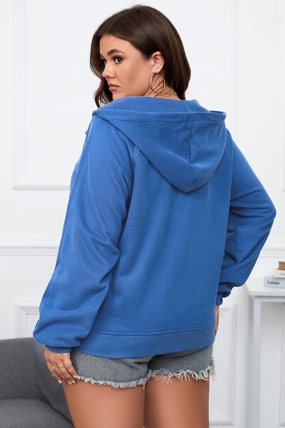 Sweat à Capuche Zippé à Délavage Minéral Grande Taille