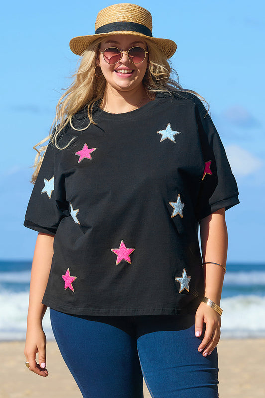 T-shirt grande taille à motif d'étoile en chenille à sequins