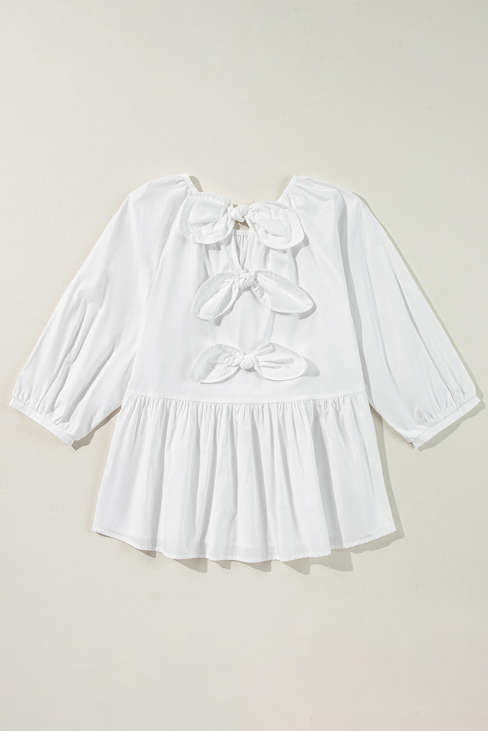 White Bow Knot Cutout Back Loose Fit Blouse