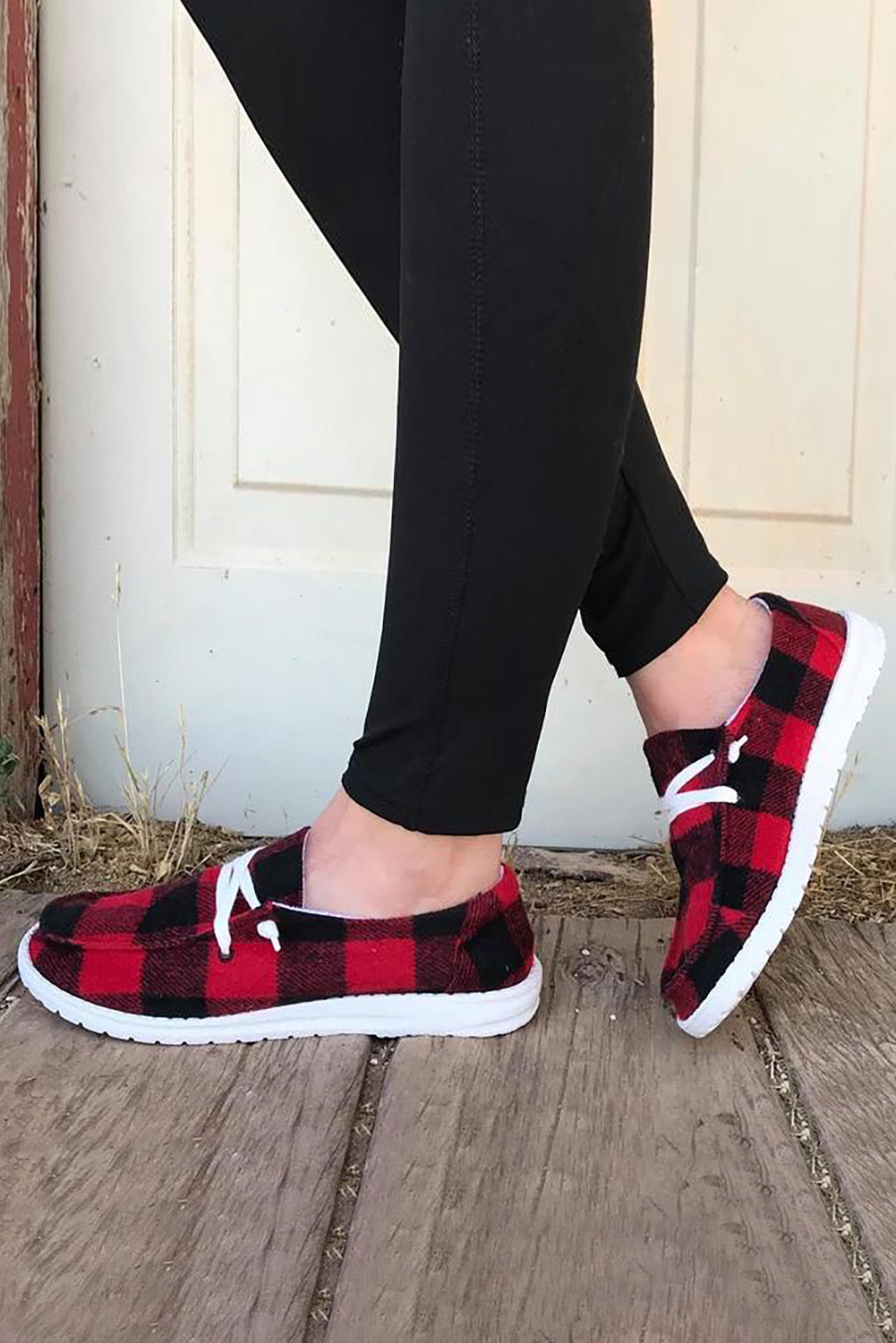 Retro Up Plaid Lace Flat Shoes