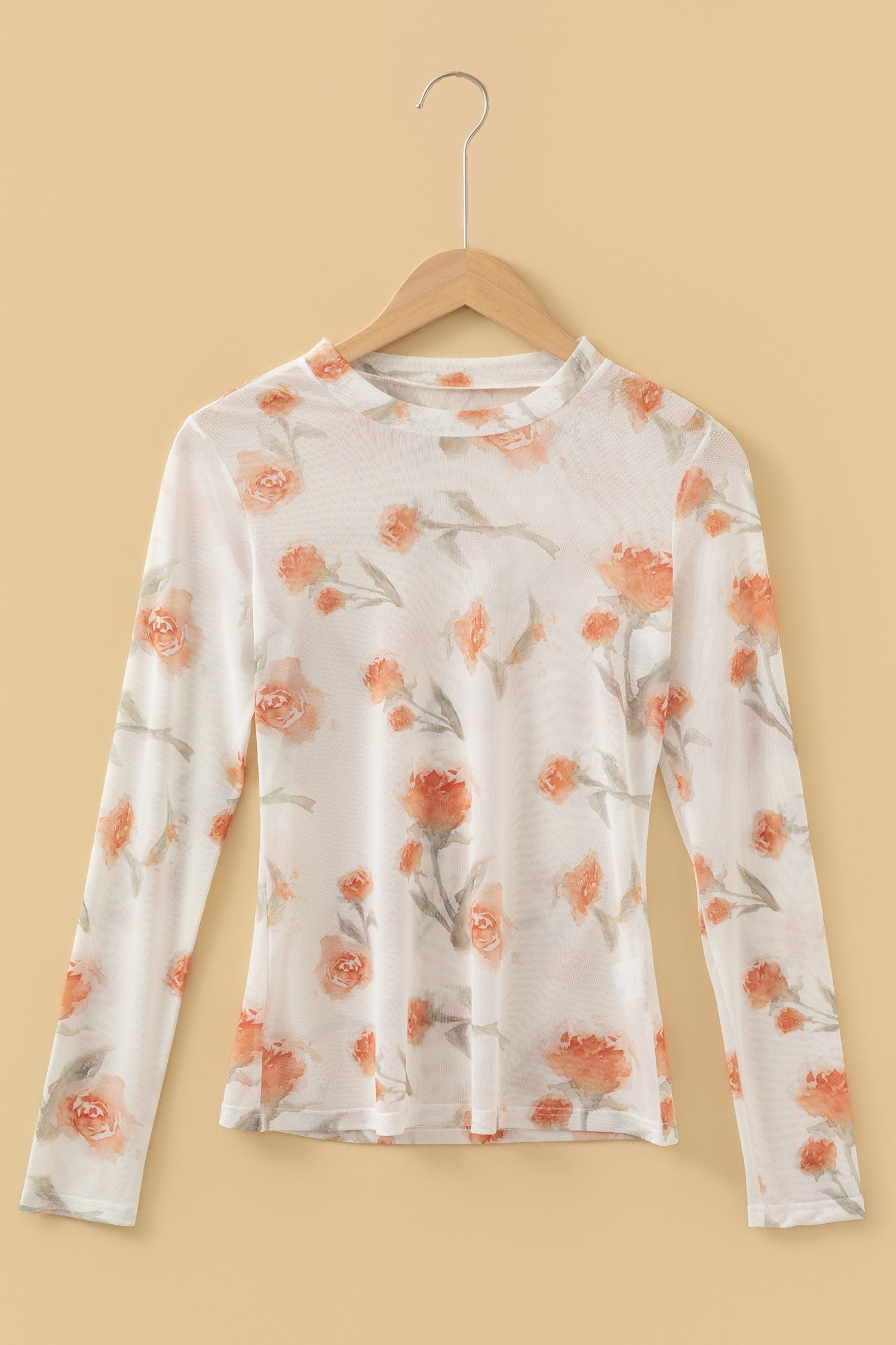 Everyday Floral-Print Mesh Long-Sleeved Top