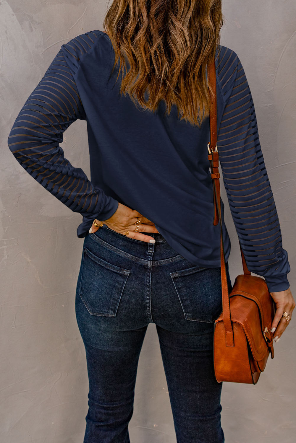 Sheer Stripe V-Neck Top in Blue