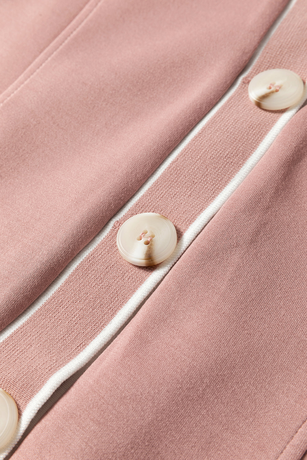 Stripe Contrast Trim Button-Front Pocket-Detail Knit Cardigan in Pink