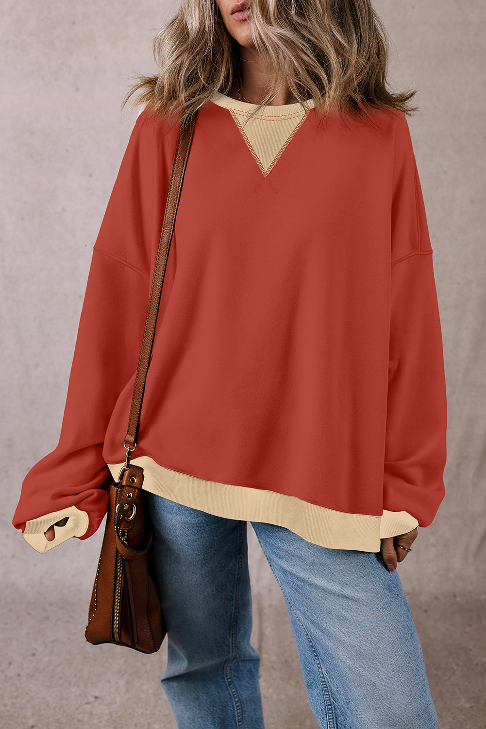Color Block Patch Drop Shoulder Oversized Sweatshirt