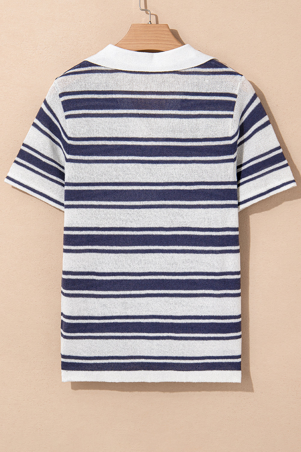 Stripe Collared Button V Neck Knitted T Shirt