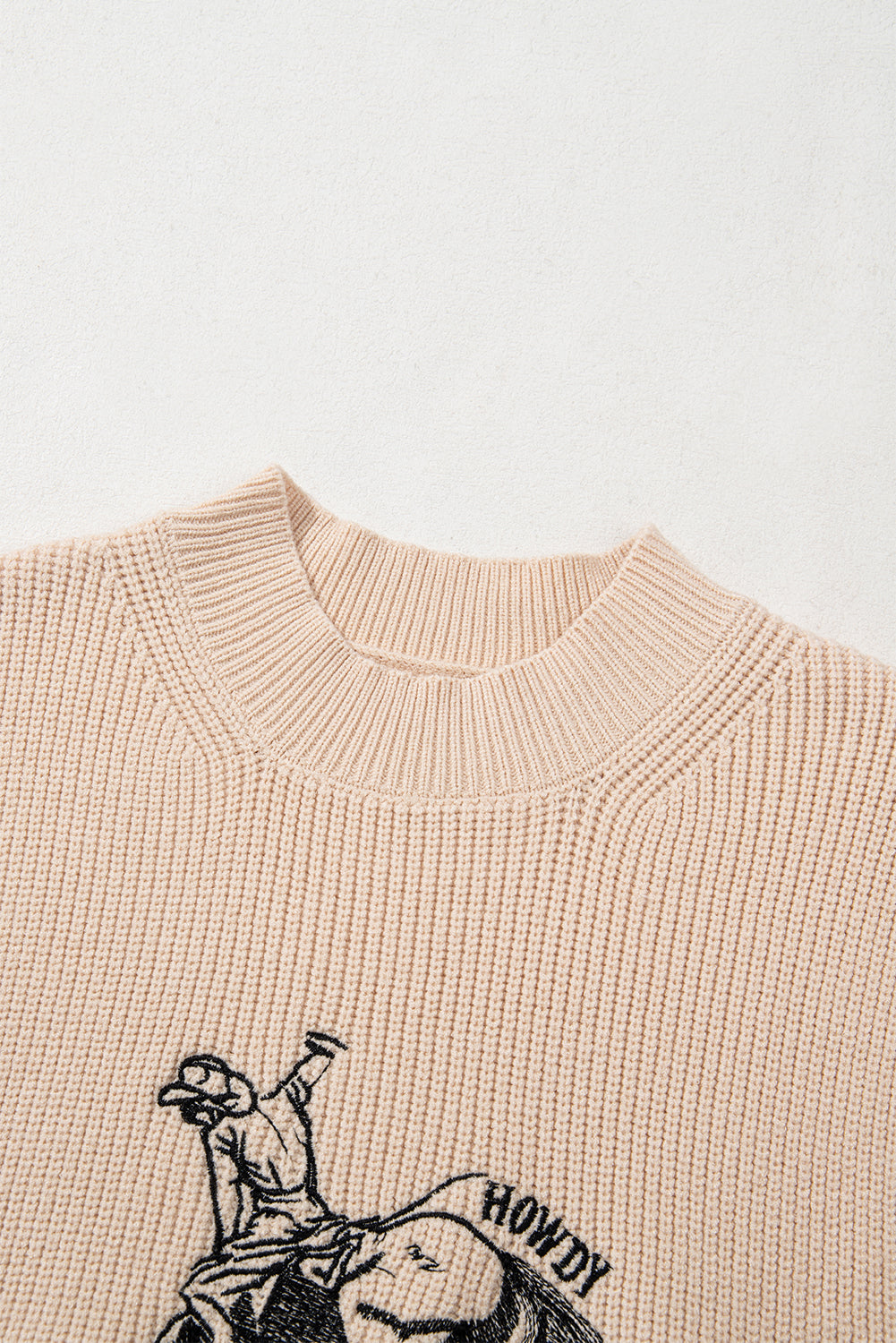 Cowboy HOWDY Rodeo Graphic High Neck Short-Sleeved Knit Top