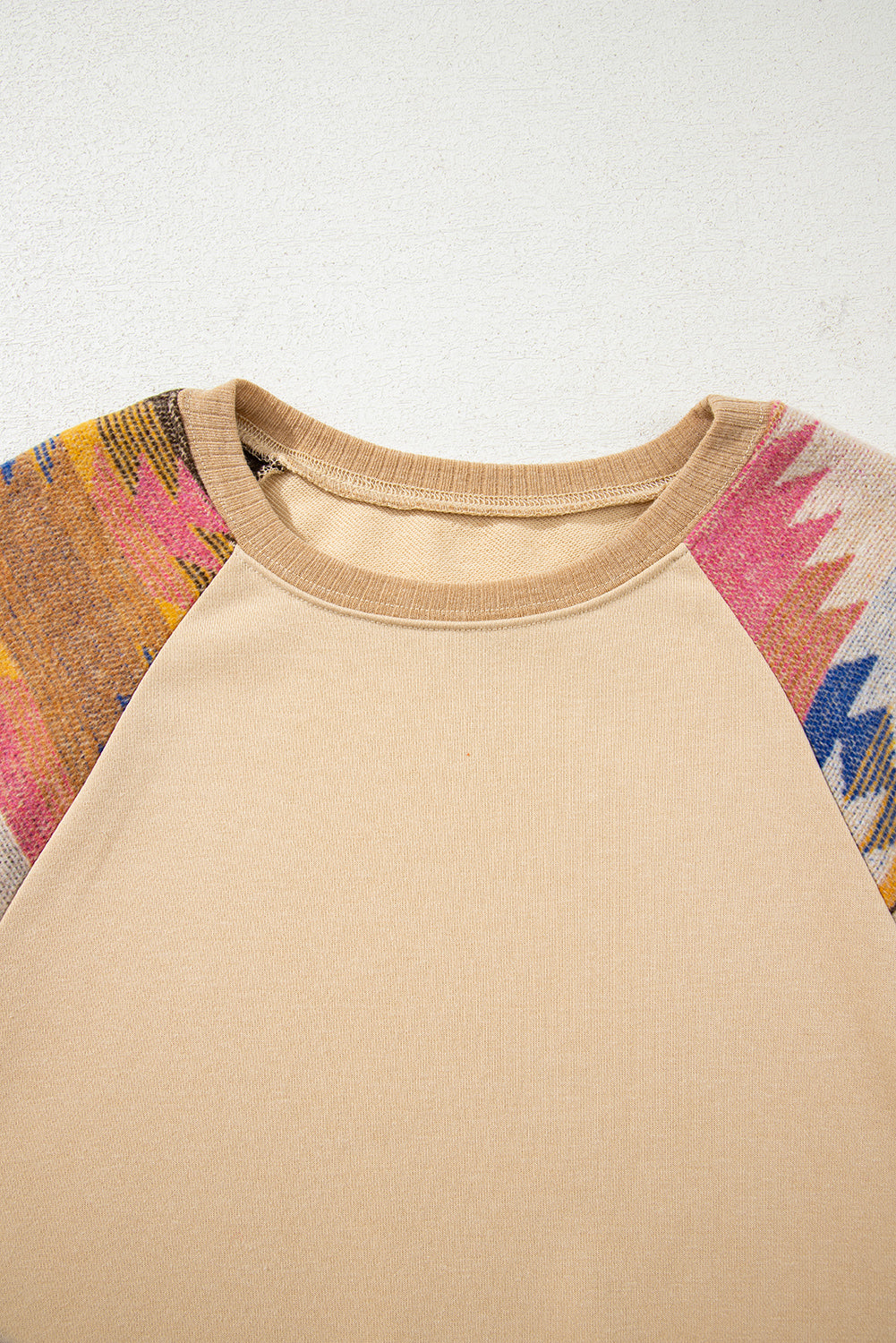 Aztec Patchwork Raglan Pullover Sweatshirt