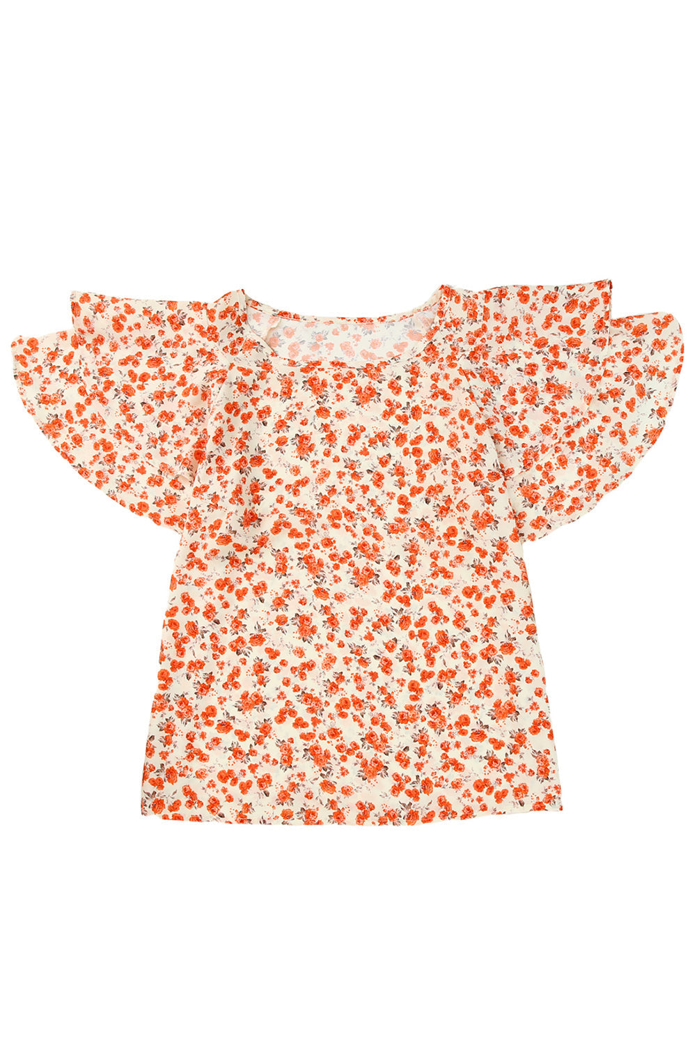 Blouse for Women Layered Flutter Sleeve Floral-Print