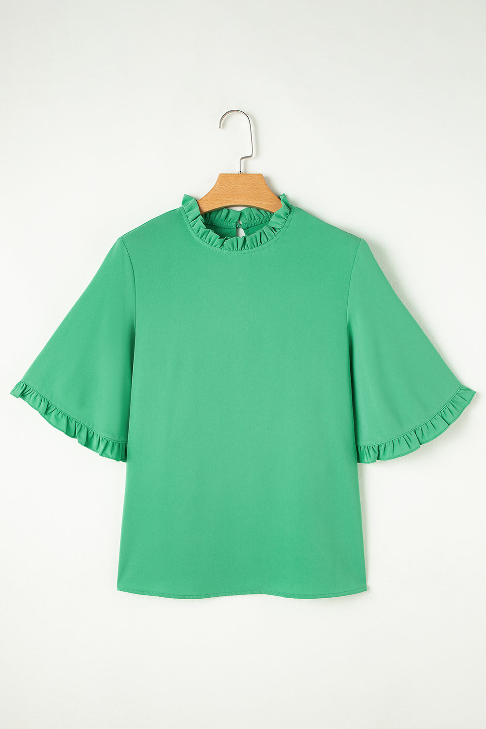 Wide Frilly Round-Neck Half Sleeve Blouse