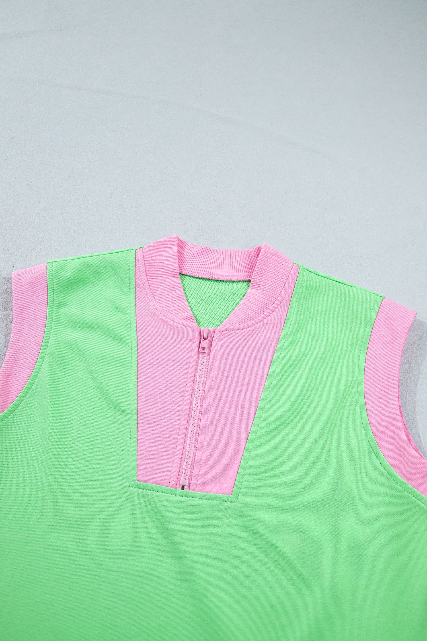 Colorblock Zip Accent Half Top Athleisure Shorts Set in Green
