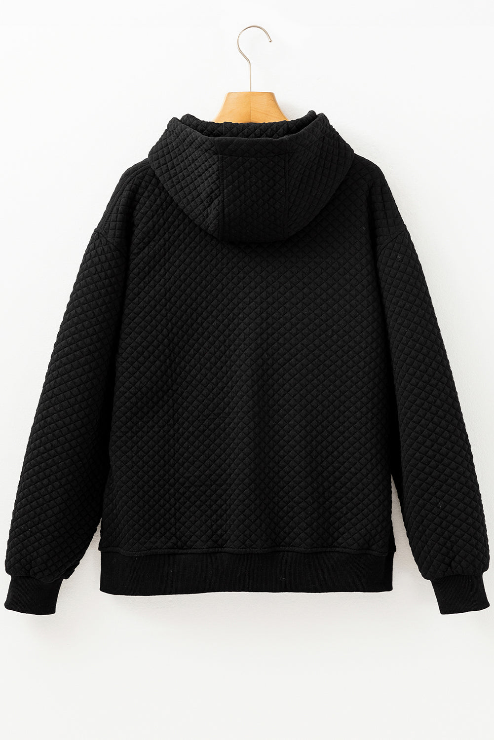 Quilted Side Pockets Zip Hooded Jacket in Black