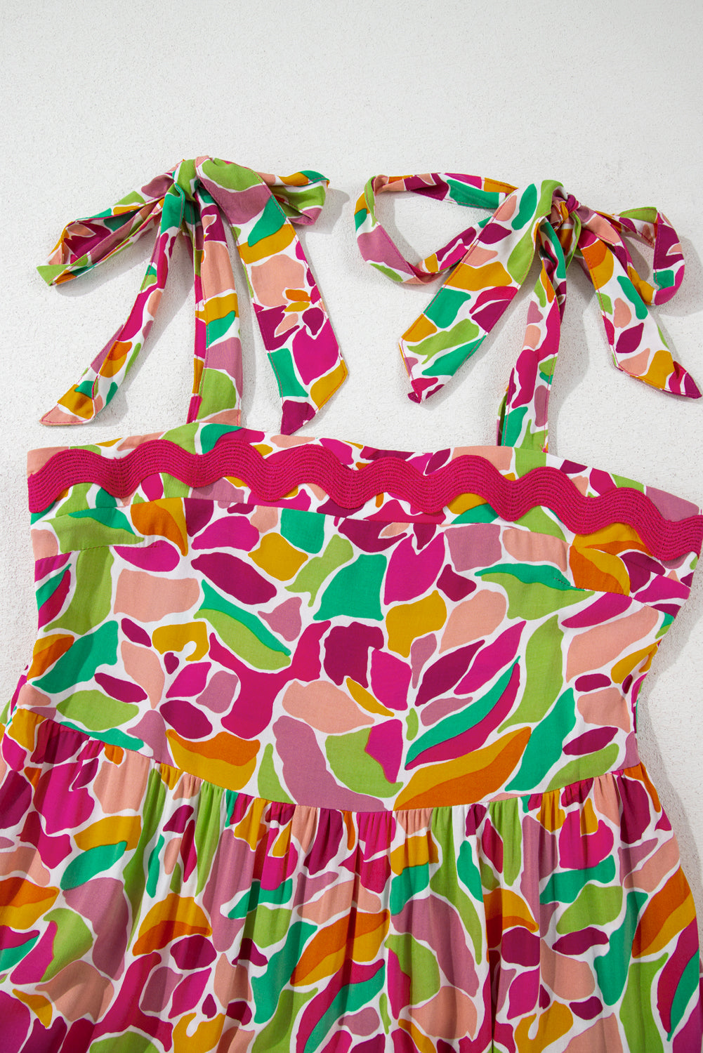 Floral Tied Straps Ricrac Trim Maxi Dress