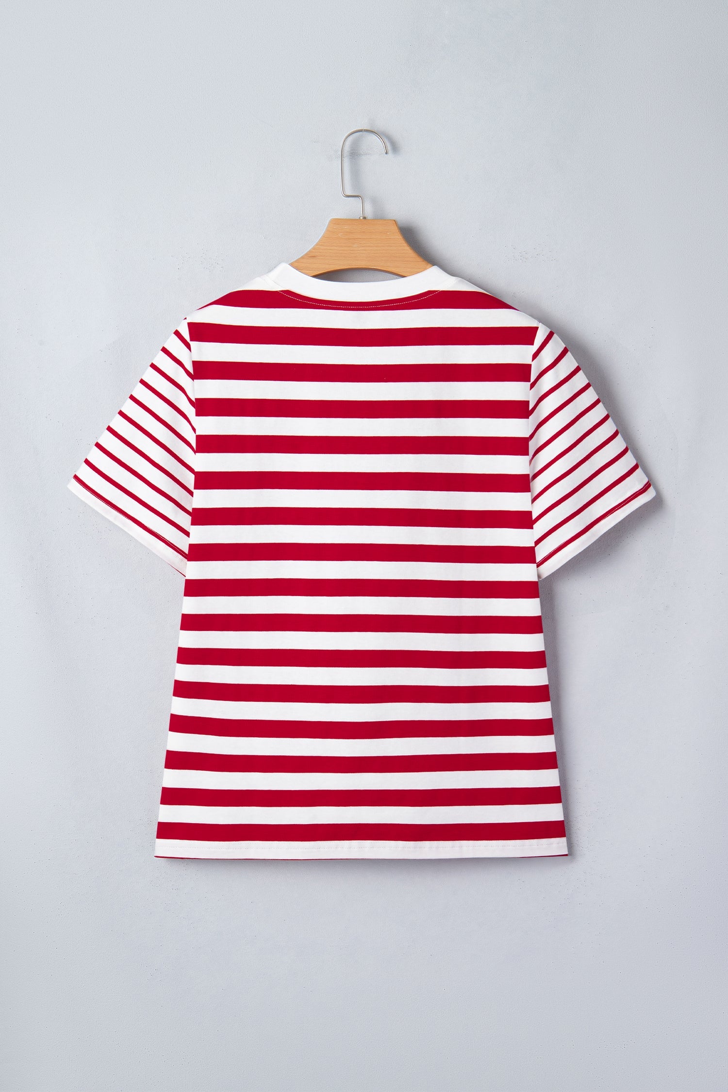 Stripe Patchwork Round-Neck Short-Sleeved T Shirt in Red