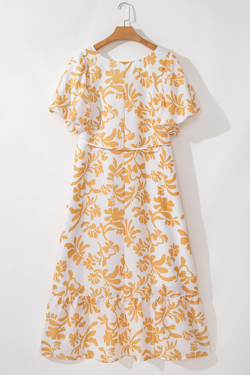 Floral Print Puff Short Sleeve Resort Plus Size Maxi Dress