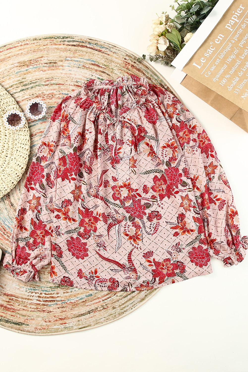 Women's Split V Neck Printed Blouse