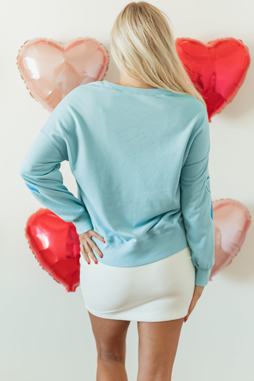 Beau Blue Sequined Bowknot Oversized Sweatshirt