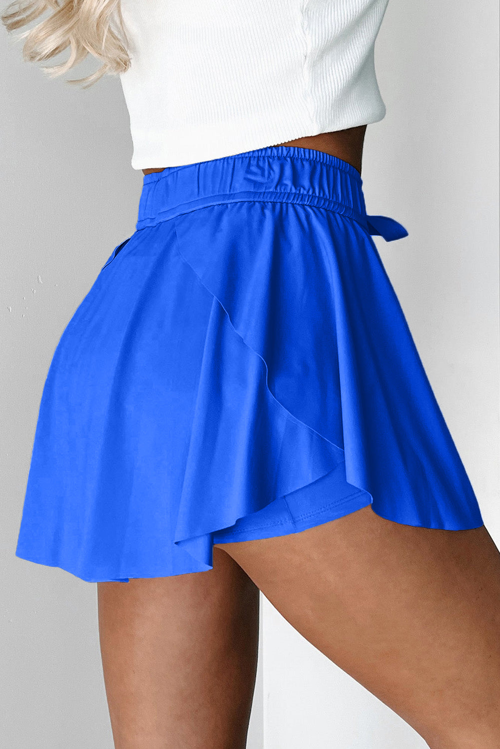 Waistband Drawcord Elastic Lined Tennis Skorts in Sky Blue