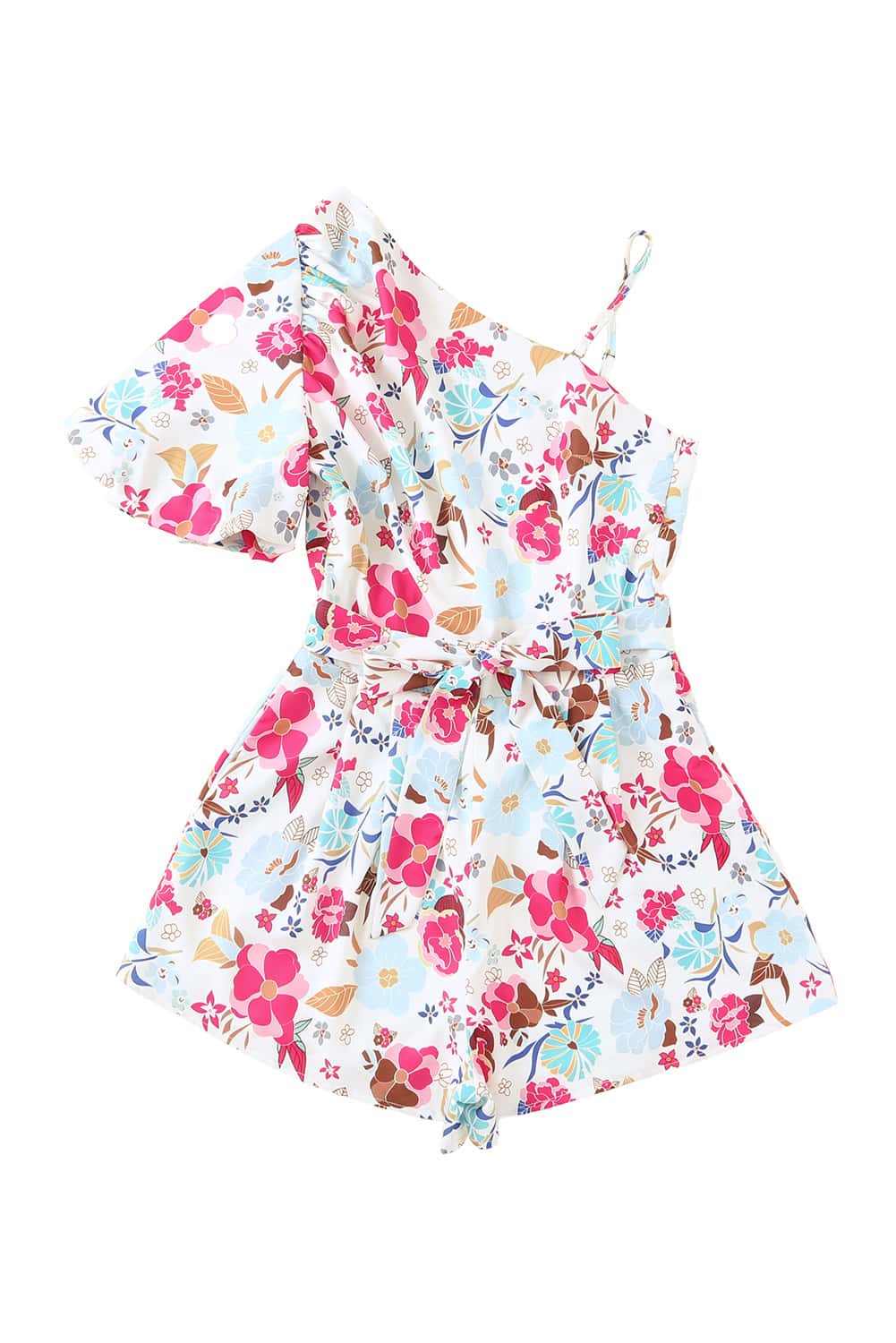 Romper for Women Floral-Print Slant Shoulder