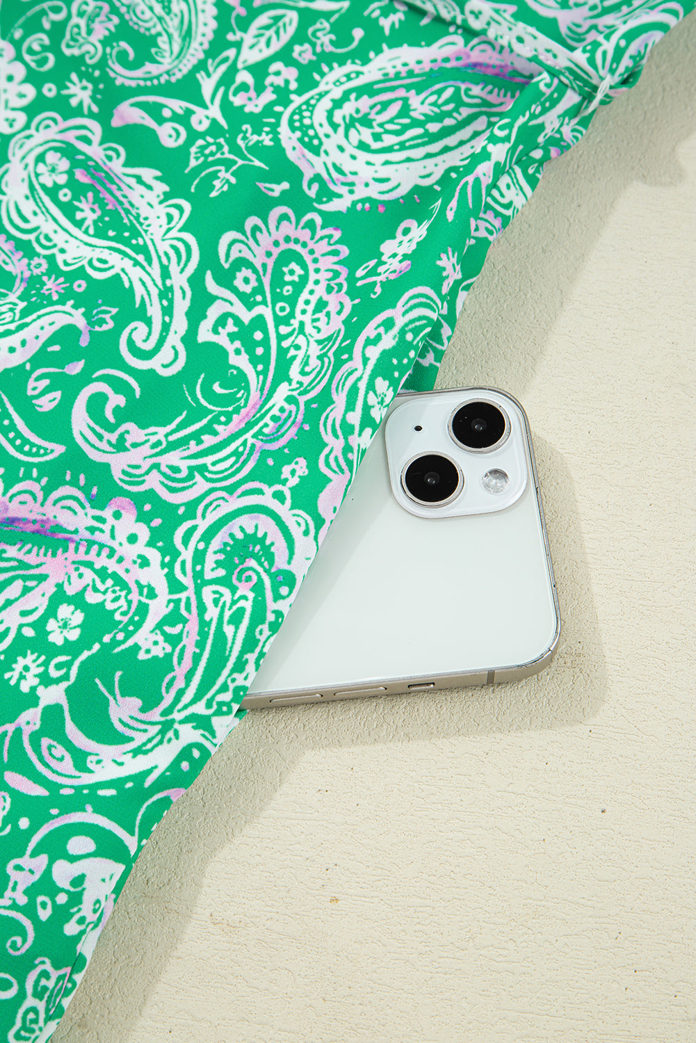 Paisley Mini Print Long-Sleeved Dress in Green