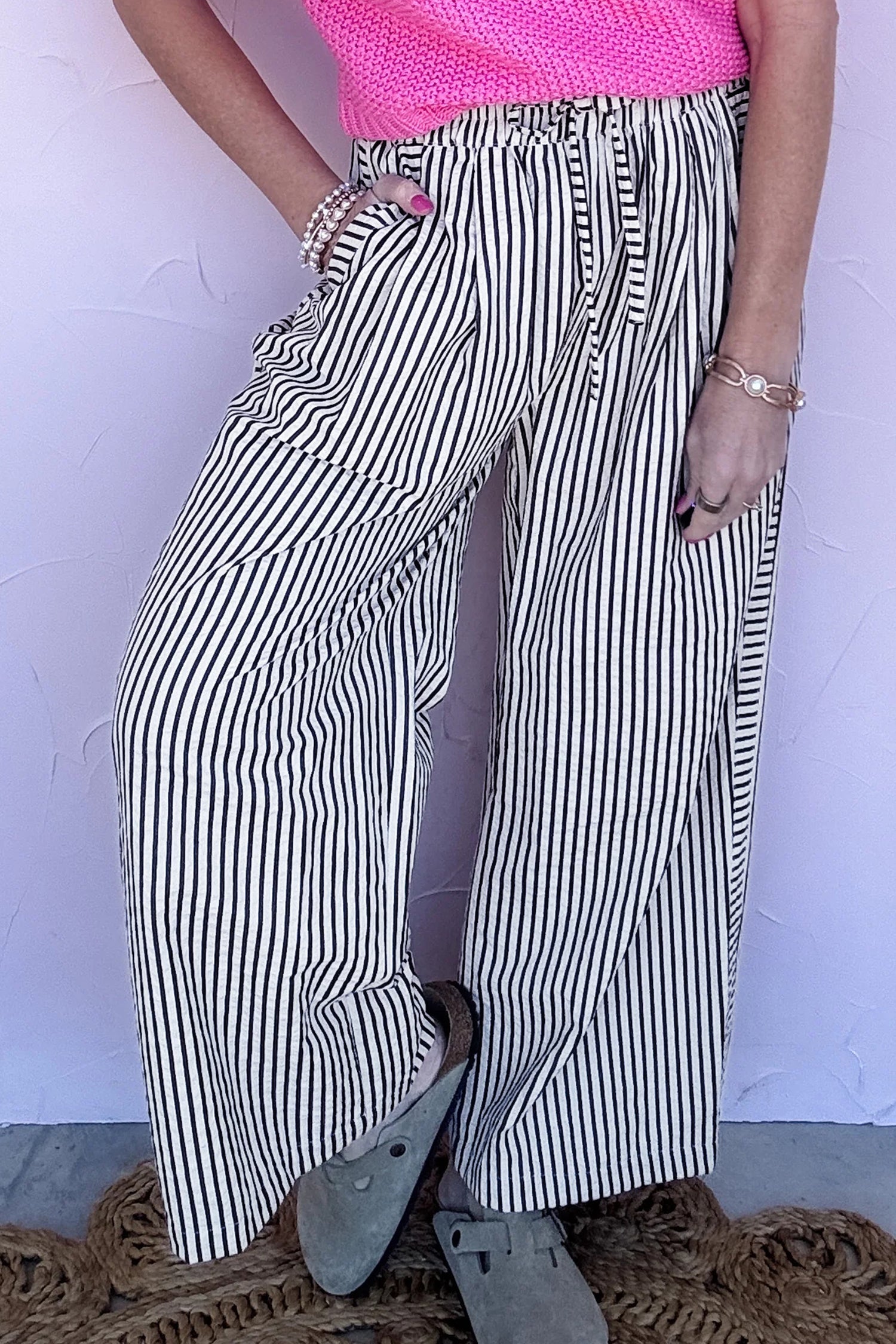 Everyday Stripe Wide-Leg Pants in Black