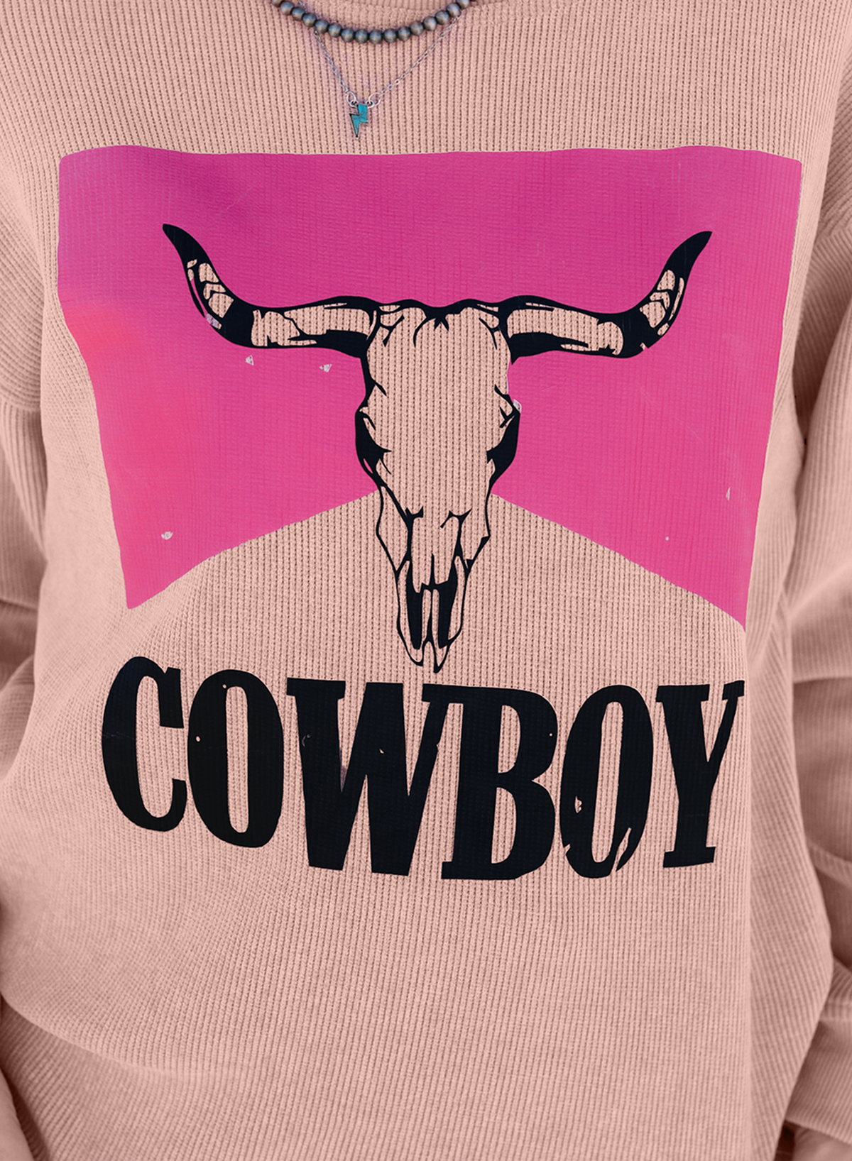 Sweat-shirt filaire à imprimé tête de boeuf et cowboy