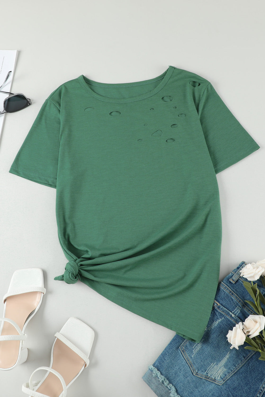 T-shirt mixte en coton à col rond Green Holes