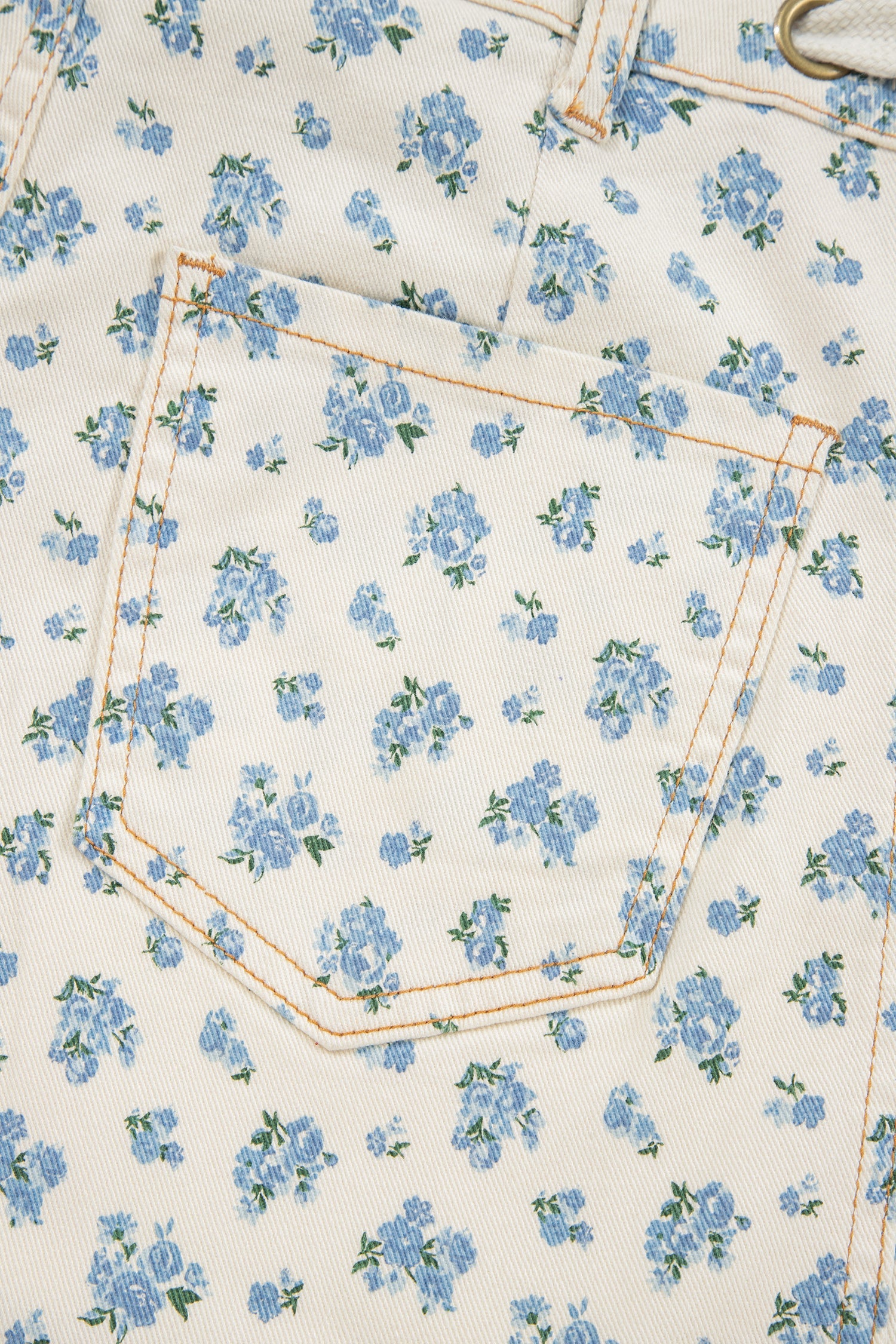 Grommet Knot Waist Floral Barrel Leg Jeans in Beige