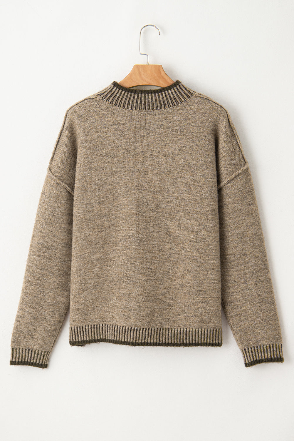 Contrast Trim Mock Neck Drop Shoulder Sweater