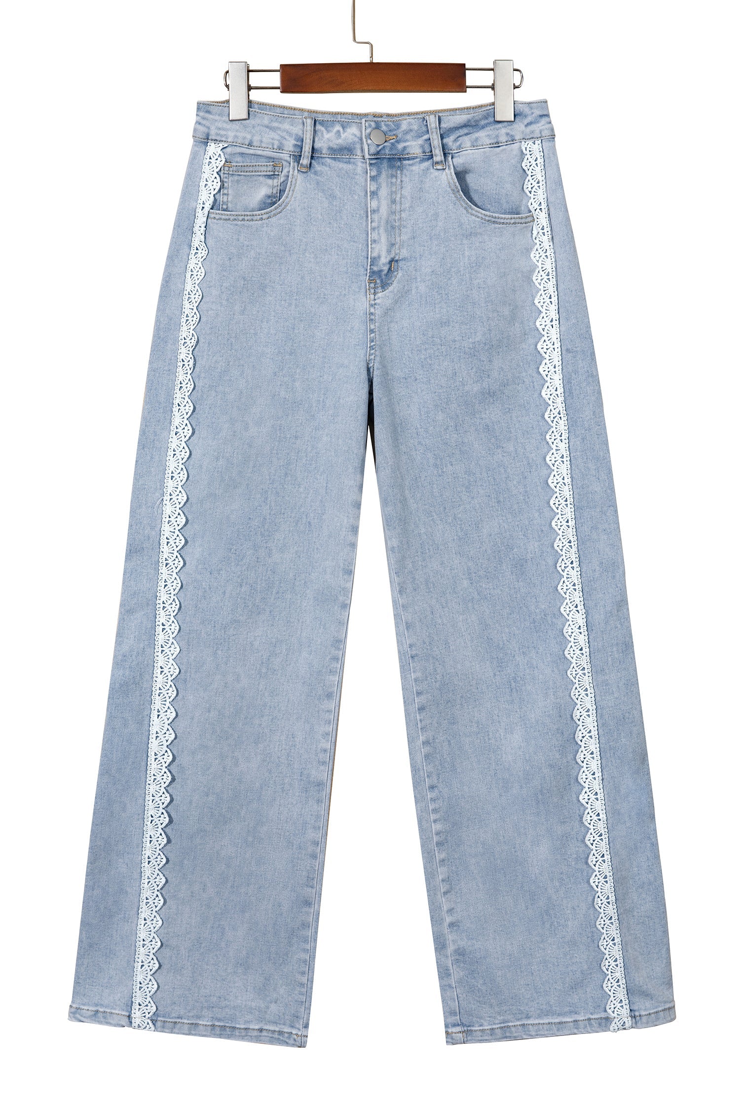 Lace Trim Everyday Full-Length Timeless Fit Jeans in Beau Blue