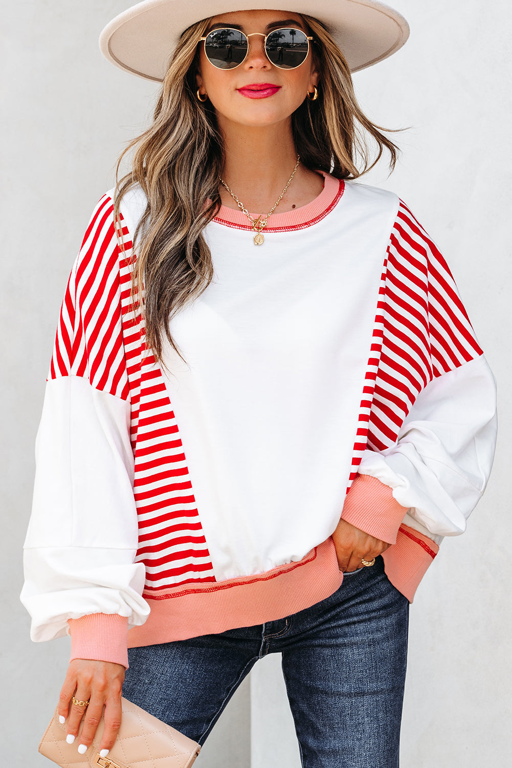 Colorblock Stitching Patchwork Contrast Oversize Sweatshirt