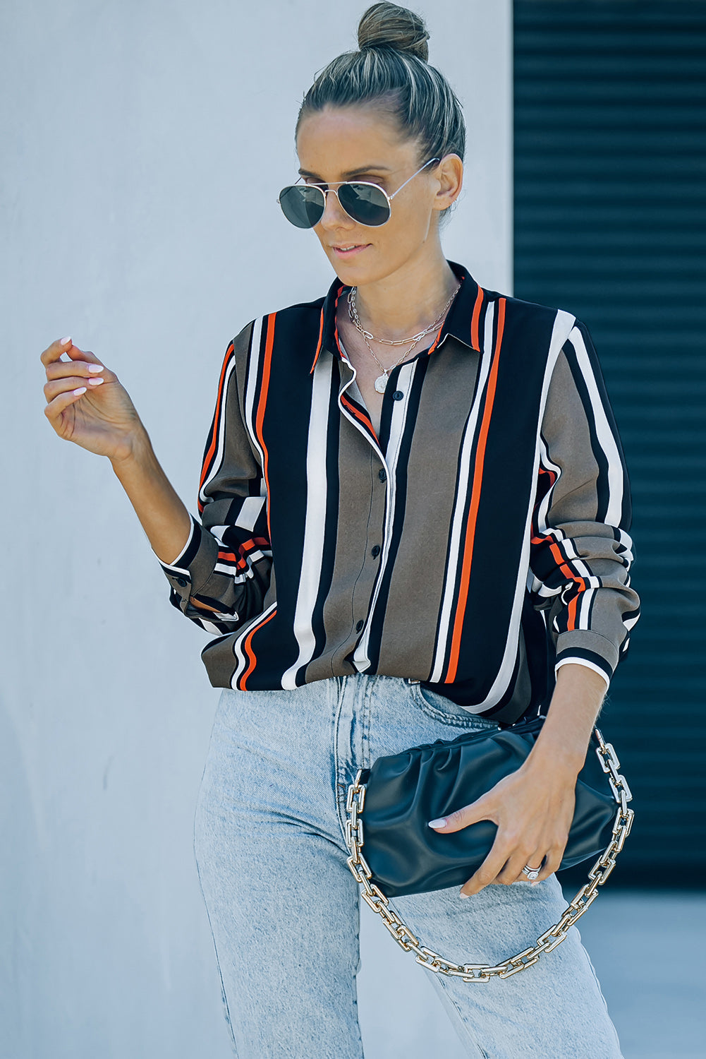 Chemise Femme Moderne À Rayures Marron