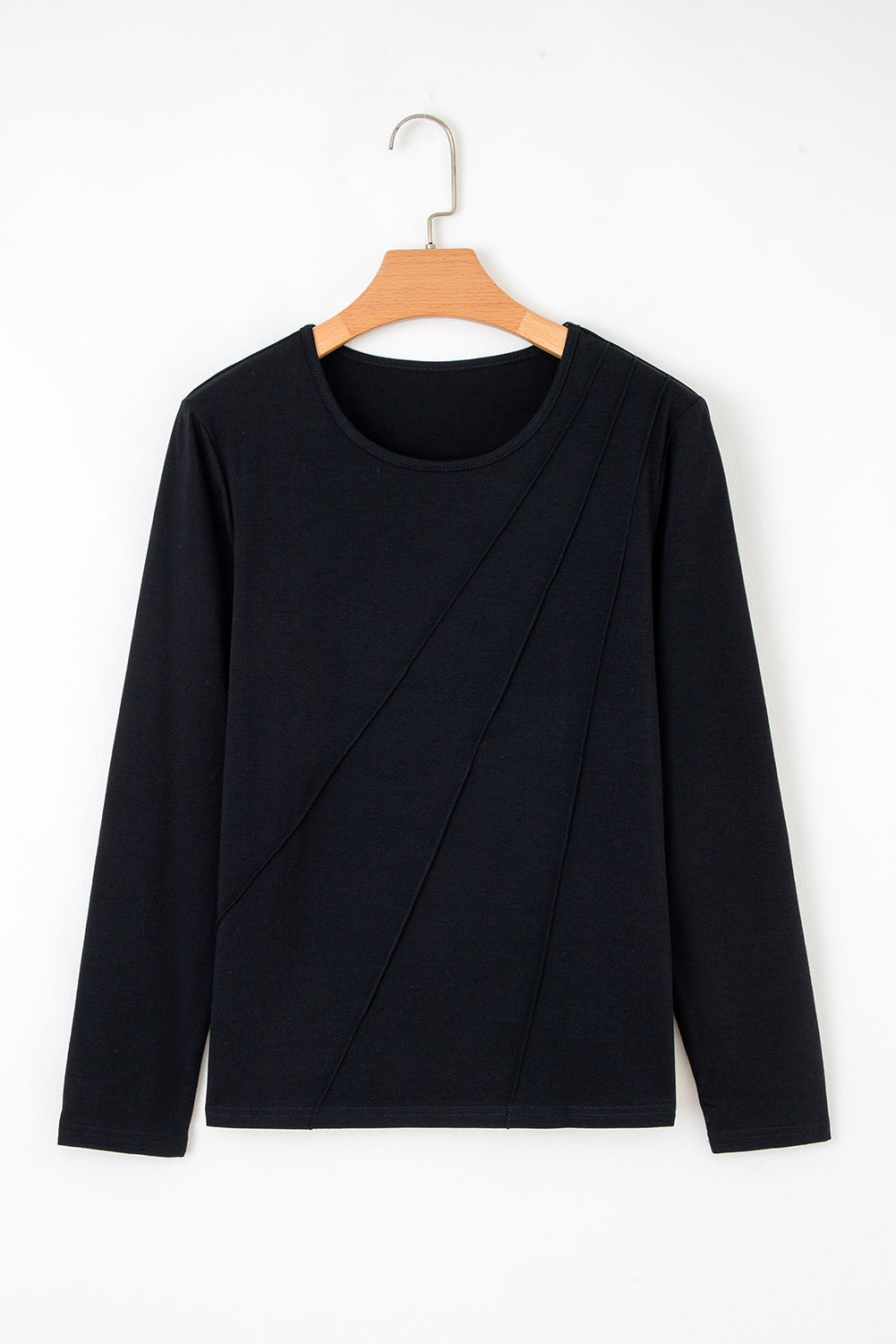 Asymmetric Seam Detail Solid Long-Sleeved Top Style