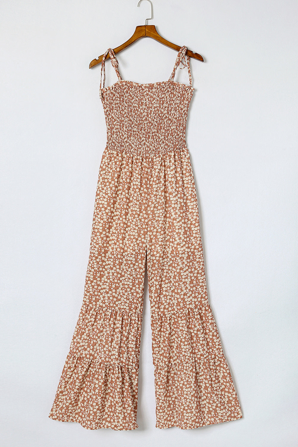 Women's Jumpsuit Featuring Thin Straps Shirred Bodice Wide-Leg Floral-Print