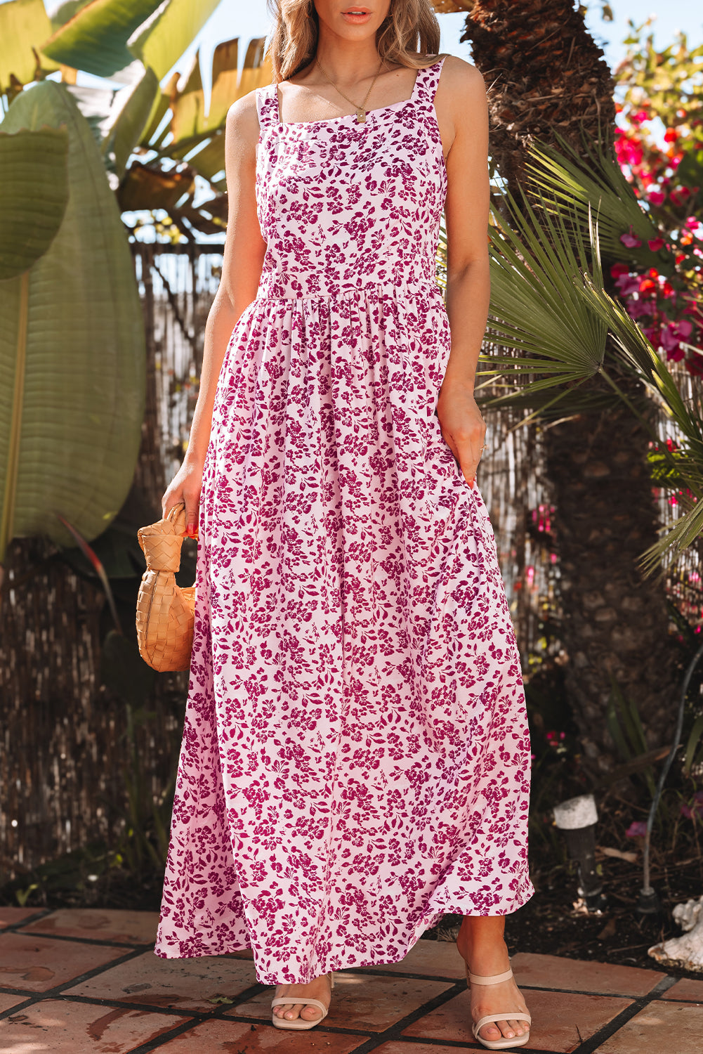 Floral Cutout Back Sleeveless Maxi Dress