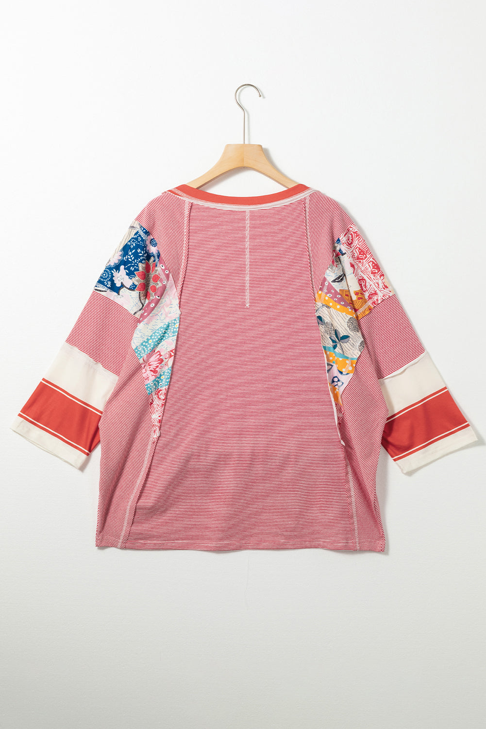 Pinstriped Color Block Patchwork Oversized Top