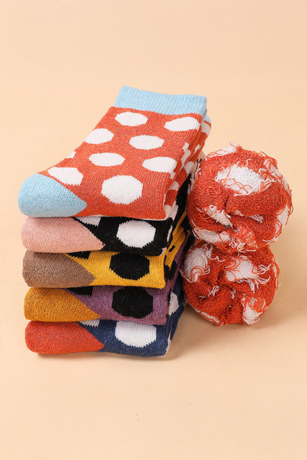Polka-Dot Colorblock Thick Soft Crew Socks