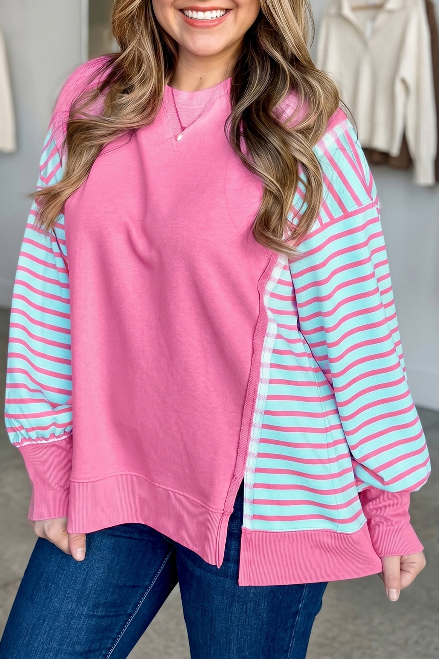 Striped Colorblock Orchid Colorblock Tunic Plus Size Sweatshirt in Purple