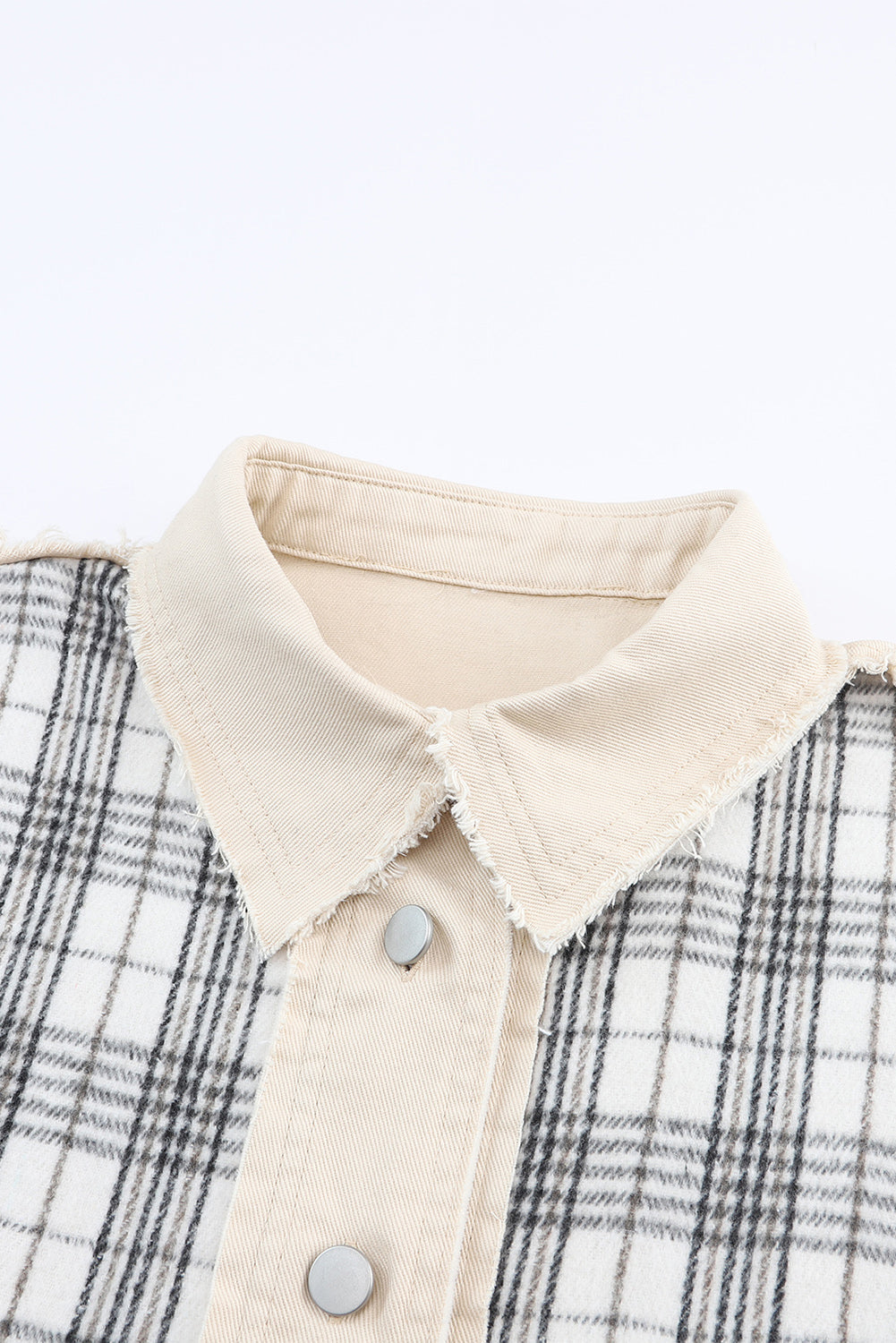 Women's Distressed Raw Edge Plaid Patchwork Denim Jacket