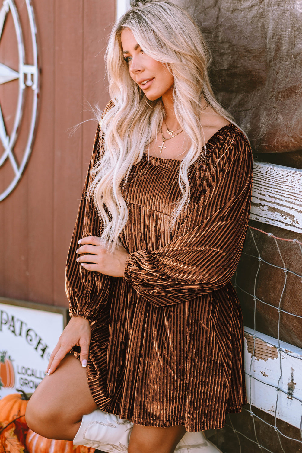 Women's Tie Back Velvet Babydoll Dress