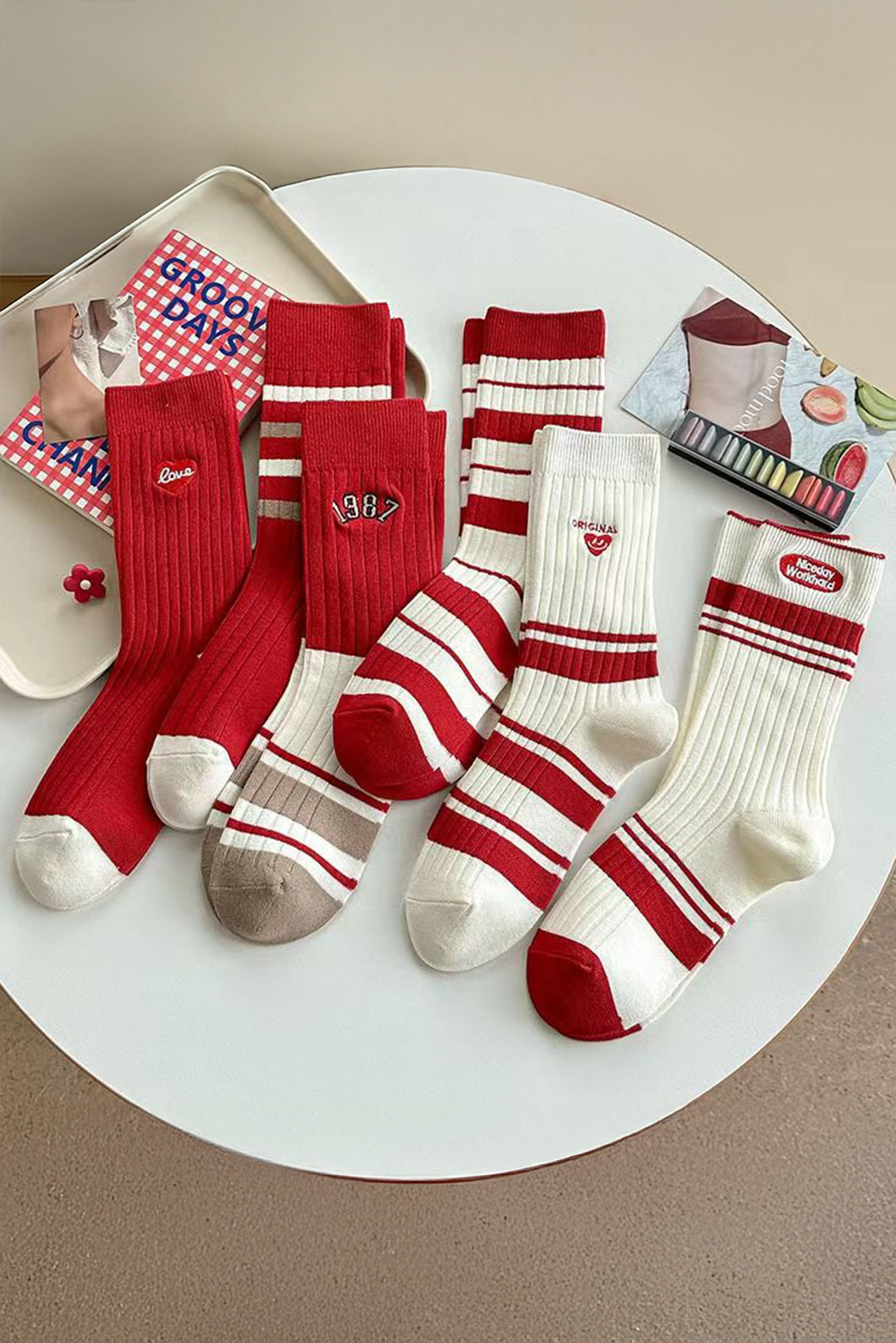 Christmas Colorblock Rib-Knit Crew Socks