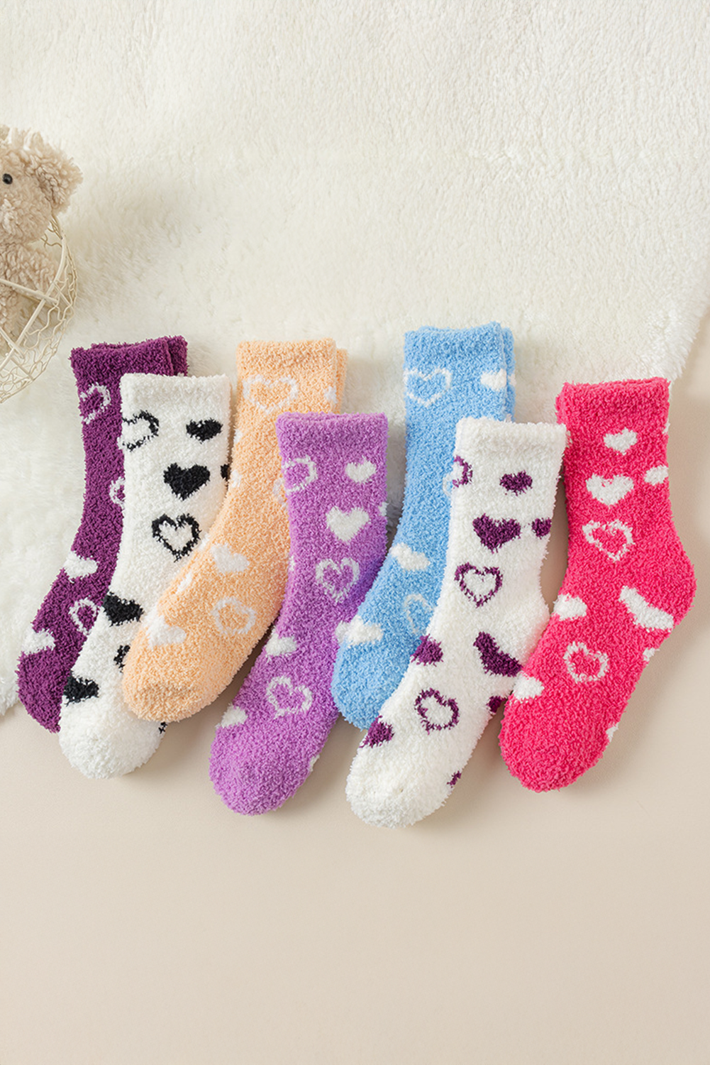 Heart Shape Print Coral Fleece Thick Crew Socks
