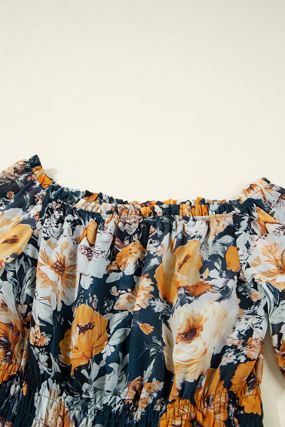 Floral Off Shoulder Bell Sleeve Smocked Peplum Top
