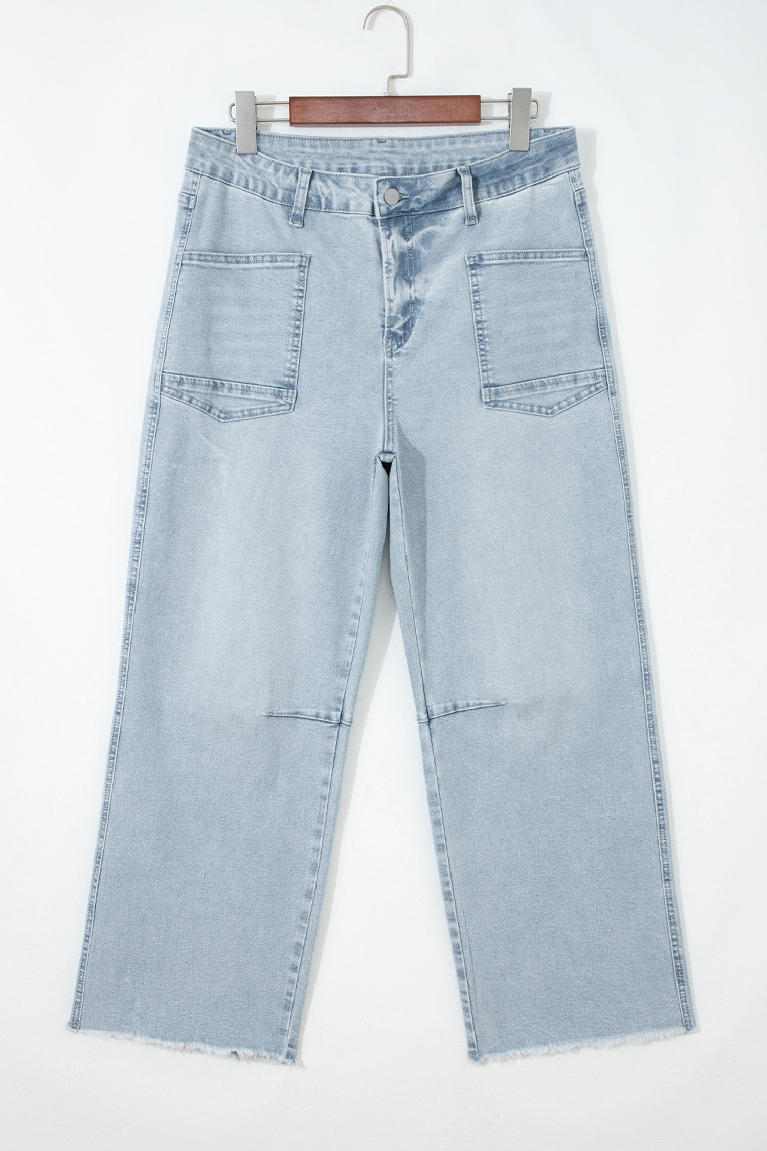 Straight Frayed Cropped Jeans in Beau Blue