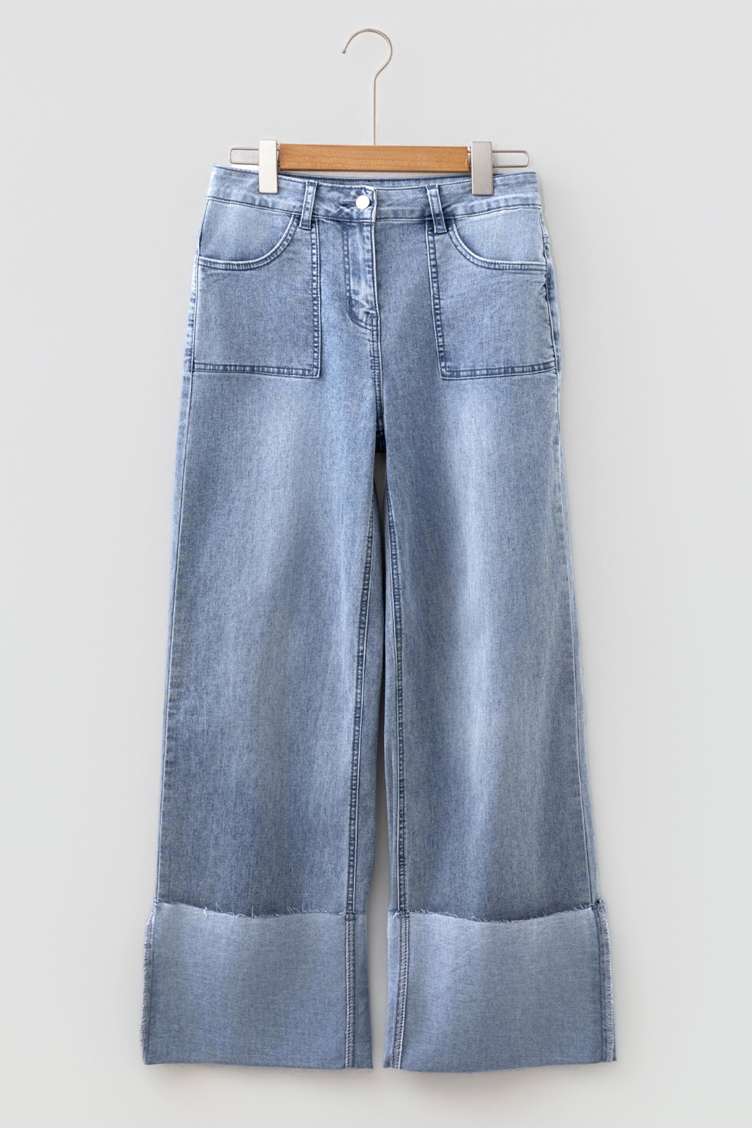 Blue Fashion Beau Turn-up Cuffs Womens Loose Jeans