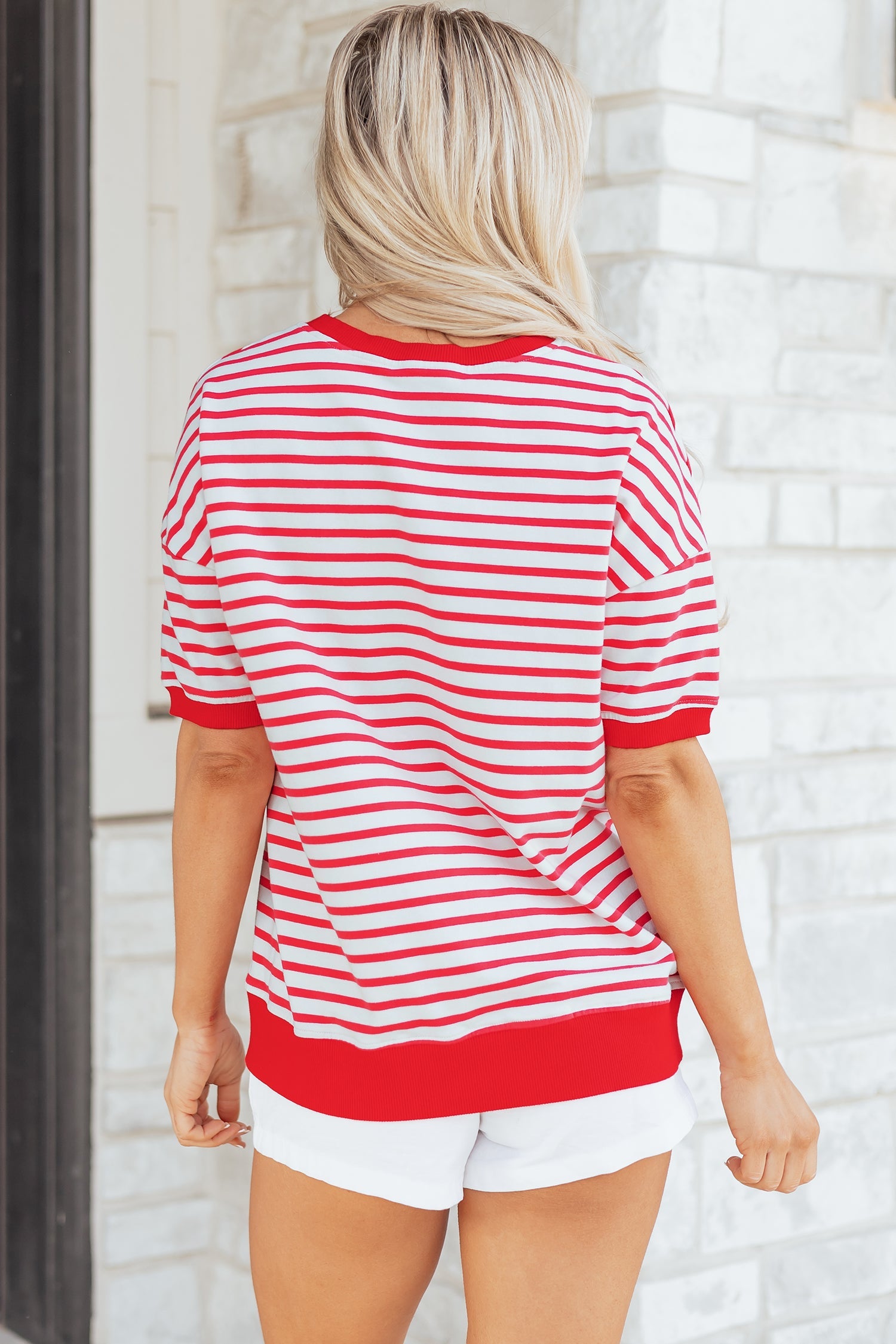 Everyday Drop-Shoulder Red Stripe Half Sleeve T Shirt